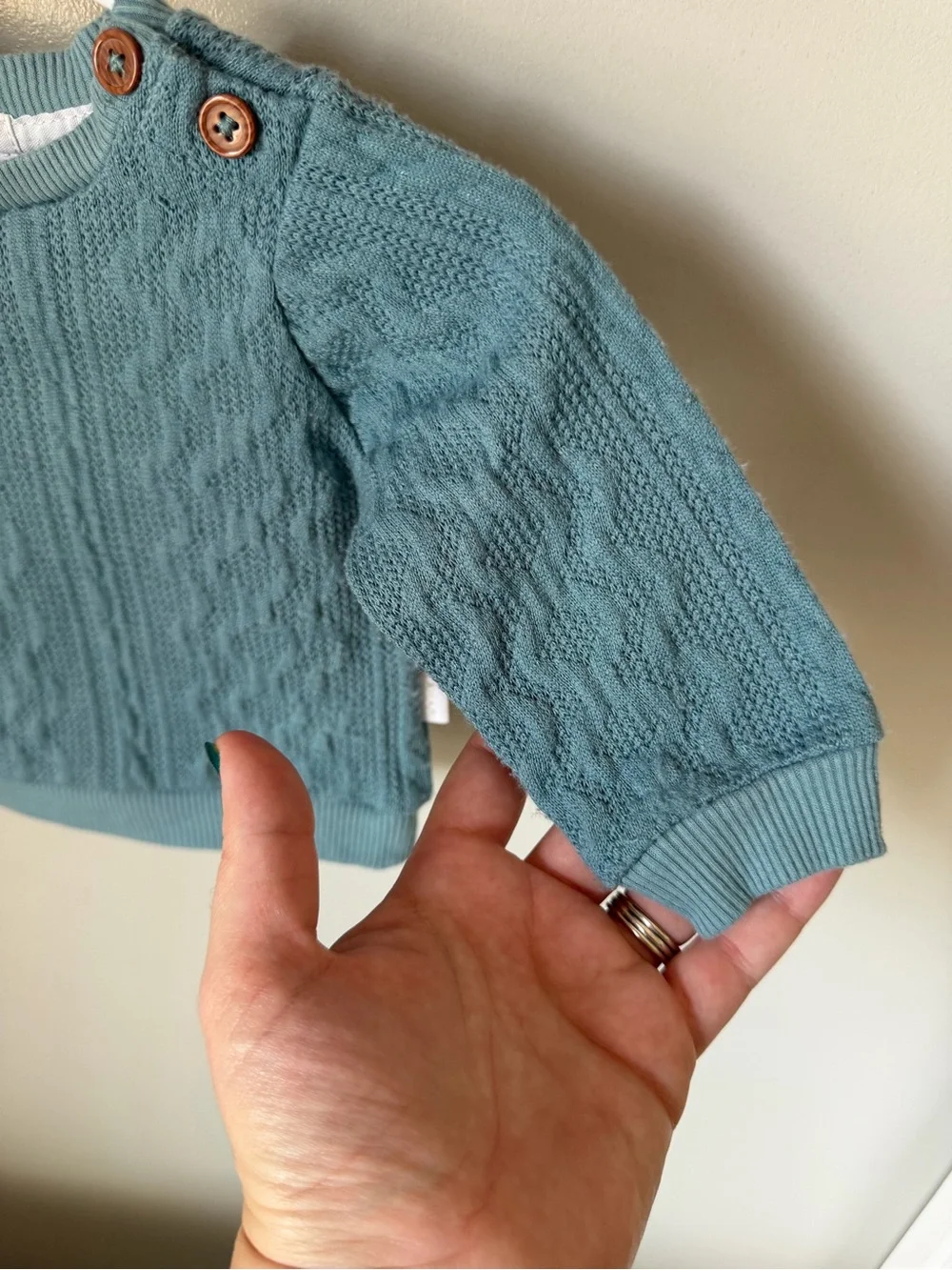 Tahari Baby Girls 0-3M Blue 2pc Cable Knit Sweater & Pants Set Buttons